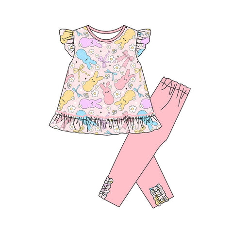 Preorder 10.08 MOQ 5 pcs GSPO2081 Easter Rabbit Bows Flower Girls Set