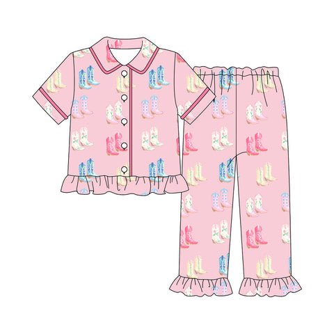 Preorder 10.08 MOQ 5 pcs GSPO2083 Western Boots Pink Adult Women's Pajamas Set