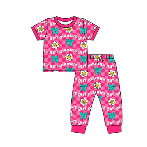 Preorder 10.08 MOQ 5 pcs GSPO2084 Mama's girl Bows Girls Pajamas Set