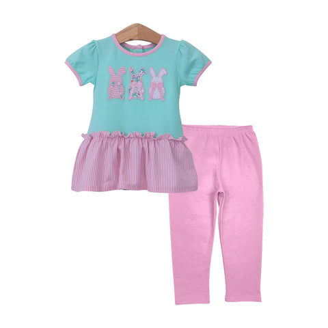 Preorder 10.13 MOQ 5 pcs GSPO2087 Easter Bunny Bows Girls Set