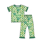 Preorder 10.16 MOQ 5 pcs GSPO2091 Loved Strong Love Leaves Green Girls Pajamas Set