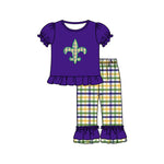 Preorder 10.16 MOQ 5 pcs GSPO2093 Mardi Gras Plaid Purple Girls Set