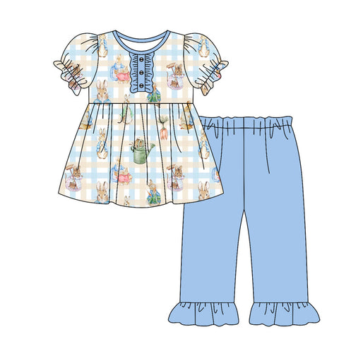 Preorder 10.16 MOQ 5 pcs GSPO2094 Easter Cartoon Rabbit Blue Girls Set