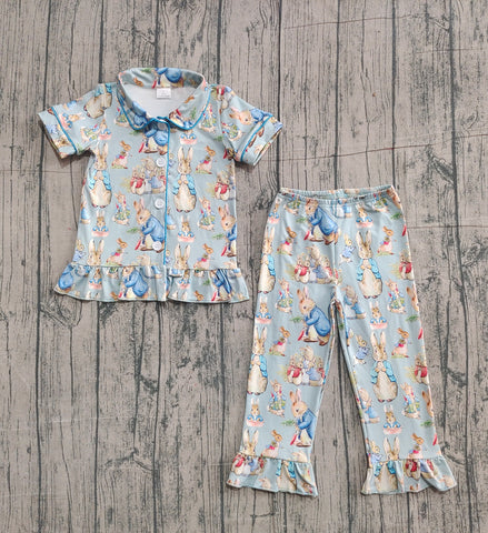 Preorder Samples GSPO2097 Easter Rabbit Cartoon Buttons Girls Pajamas Set