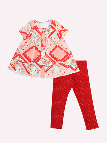 Preorder 10.21 MOQ 5 pcs GSPO2098 Flower Red Dots Girls Set