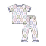 Preorder 10.23 MOQ 5 pcs GSPO2099 Easter Rabbit Bows Purple Girls Pajamas Set