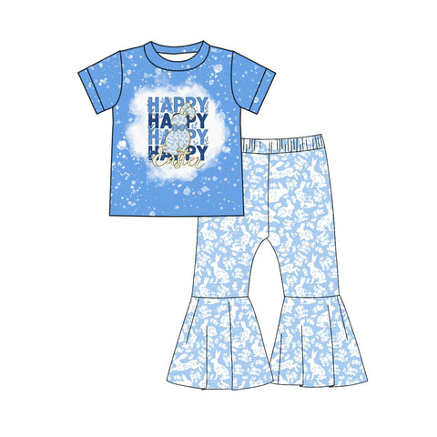 Preorder 10.23 MOQ 5 pcs GSPO2100 Happy Easter Rabbit Blue Girls Set