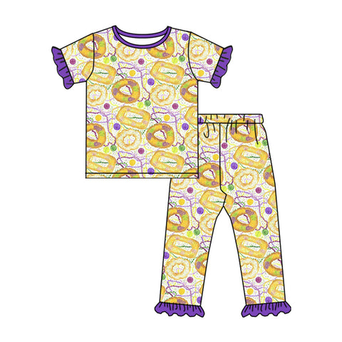 Preorder 10.23 MOQ 5 pcs GSPO2102 Mardi Gras Donut Purple Girls Pajamas Set