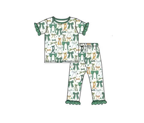 Preorder 10.28 MOQ 5 pcs GSPO2111 Coquette Bows Green Girls Pajamas Set