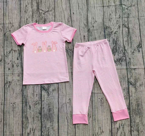 Preorder Samples GSPO2117 Embroidery Easter Bunny Rabbit Pink Girls Set