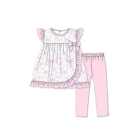 Preorder 11.01 MOQ 5 pcs GSPO2119 Flower Bows Pink Girls Set