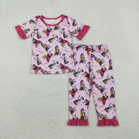 GSPO2121 Cartoon Hot Pink Girls Pajamas Set