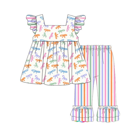 Preorder 11.17 MOQ 5 pcs Colorful Bows Stripe Girls Set