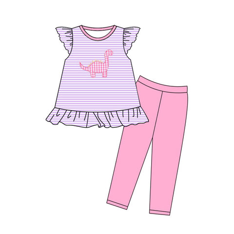 Preorder 11.23 MOQ 5 pcs GSPO2138 Dinosaur Pink Stripe Girls Set