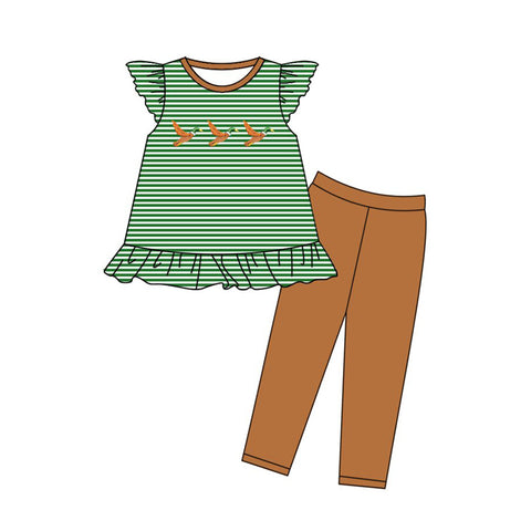 Preorder 11.23 MOQ 5 pcs GSPO2139 Mallard Ducks Green Stripe Girls Set