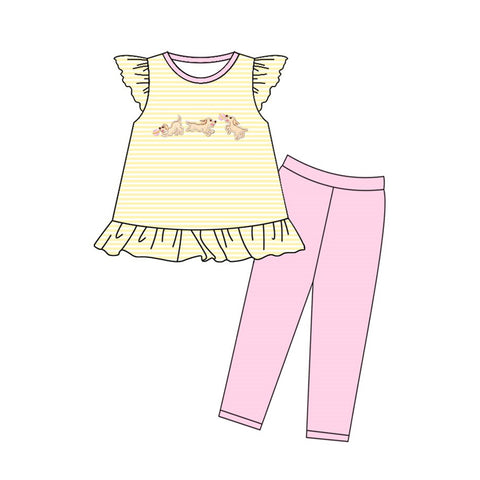 Preorder 11.23 MOQ 5 pcs GSPO2140 Dog Yellow Stripe Girls Set