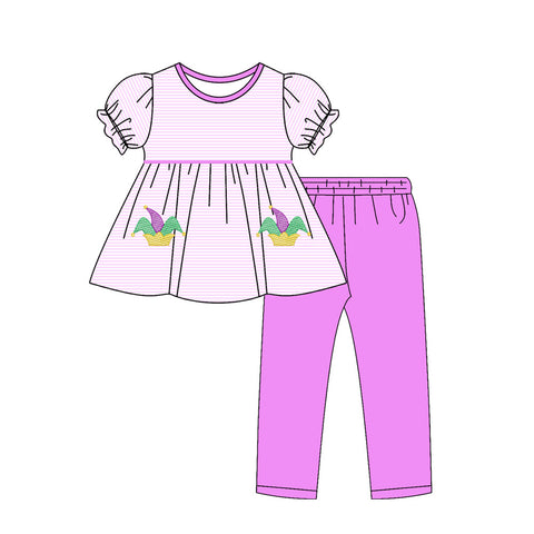Preorder 11.24 MOQ 5 pcs GSPO2142 Mardi Gras Purple Stripe Girls Set