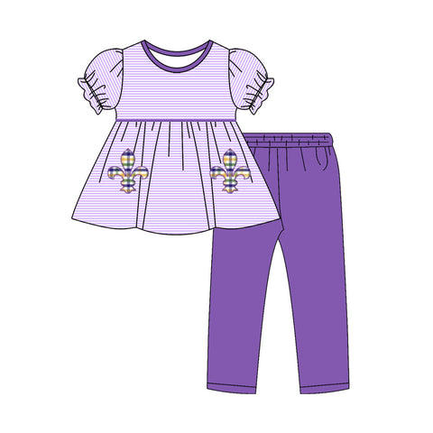 Preorder 11.24 MOQ 5 pcs GSPO2143 Mardi Gras Purple Stripe Girls Set