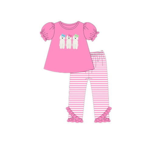 Preorder 11.24 MOQ 5 pcs GSPO2147 Dog Pink Stripe Girls Set