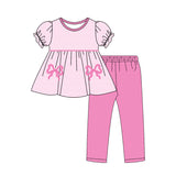 Preorder Samples GSPO2150 Embroidery ows Stripe Pink Girls Set