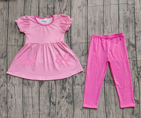Preorder Samples GSPO2150 Embroidery ows Stripe Pink Girls Set