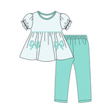 Preorder Samples GSPO2151 Embroidery Bows Stripe Mint Girls Set