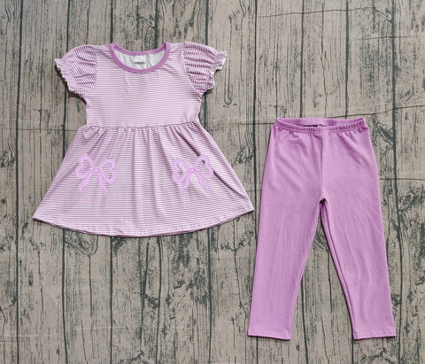 Preorder Samples GSPO2153 Embroidery Bows Stripe Purple Girls Set