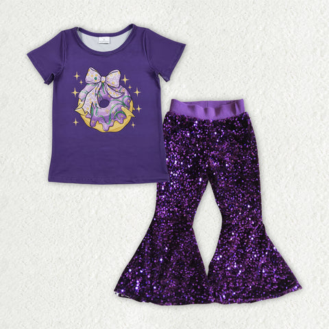 GSPO2158 Mardi Gras Donut Purple Sequin Girl's Set