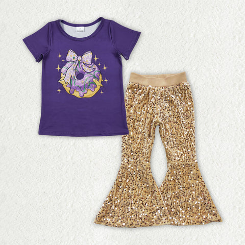GSPO2158 Mardi Gras Donut Gold Sequin Girl's Set