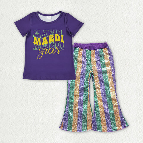 GSPO2163 Mardi Gras Purple Stripe Sequin Girl's Set