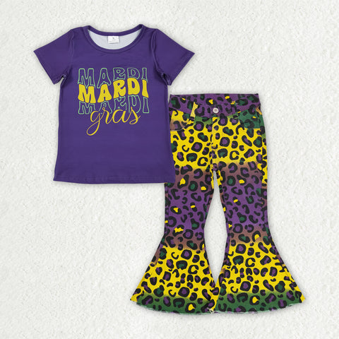 GSPO2166 Mardi Gras Leopard Jeans Girl's Set