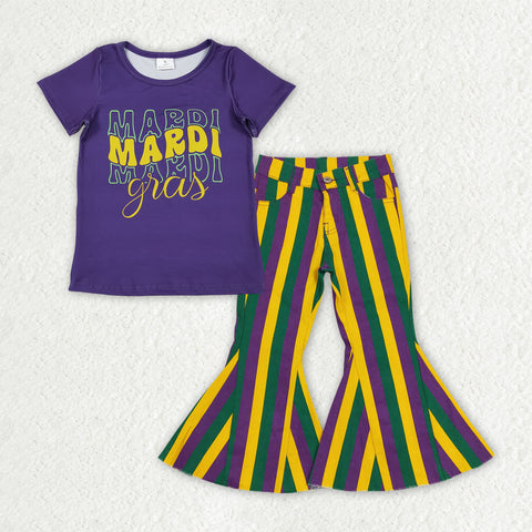 GSPO2167 Mardi Gras Stripe Jeans Girl's Set