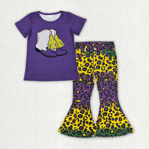 GSPO2168 Mardi Gras Leopard Boots Jeans Girl's Set