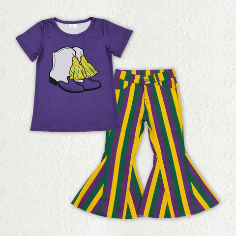 GSPO2169 Mardi Gras Stripe Jeans Girl's Set