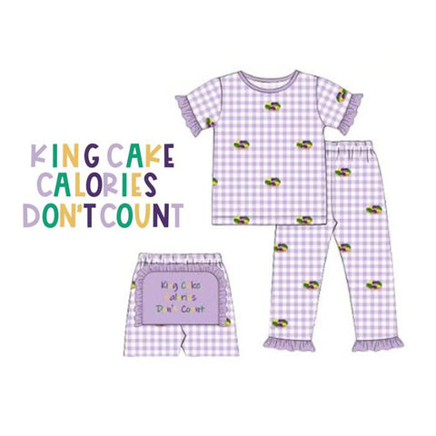 Preorder 12.01 MOQ 5 pcs GSPO2171 Mardi Gras Purple Plaid Girls Pajamas Set