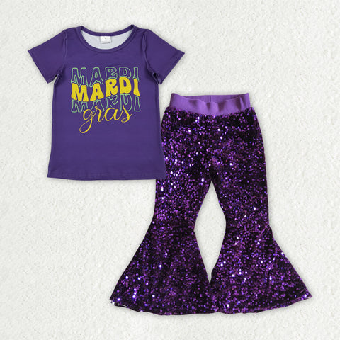 GSPO2183 Mardi Gras Purple Sequin Girl's Set