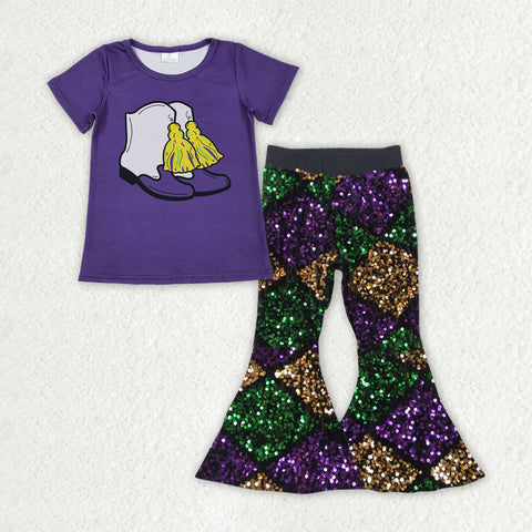 GSPO2184 Mardi Gras Boots Sequin Girl's Set