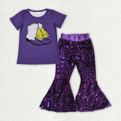 GSPO2185 Mardi Gras Boots Sequin Girl's Set