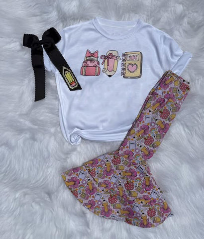 Preorder 12.04 MOQ 5 pcs GSPO2189 Back To School Pencil Flower Girls Set