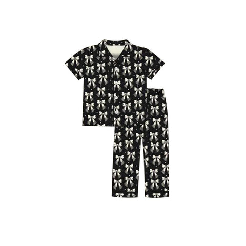 Preorder 12.13 MOQ 5 pcs GSPO2199 Bows Black Adult Women's Pajamas Set