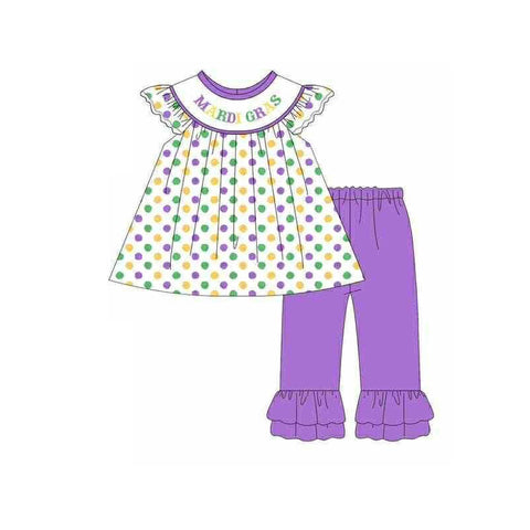 Preorder 12.14 MOQ 5 pcs GSPO2205 Mardi Gras Dots Girls Set