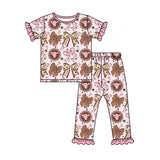Preorder Samples GSPO2244 Western Cowgirl Bows Pink Girls Pajamas Set