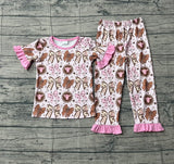 Preorder Samples GSPO2244 Western Cowgirl Bows Pink Girls Pajamas Set