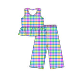 Preorder MOQ 5 Pcs Each Style Summer Colorful Flower Plaid Girls Outfits
