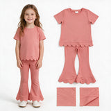 GSPO2338 Solid Color Orange Pink Scallop Edge Girls Set