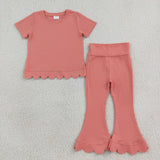 GSPO2338 Solid Color Orange Pink Scallop Edge Girls Set