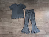 Preorder Samples GSPO2339 Solid Color Grey Blue Scallop Edge Girls Set