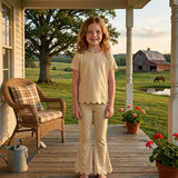 GSPO2340 Solid Color Yellow Scallop Edge Girls Set