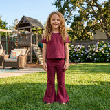 GSPO2341 Solid Color Dark Red Scallop Edge Girls Set