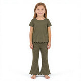 GSPO2342 Solid Color Olive Green Scallop Edge Girls Set
